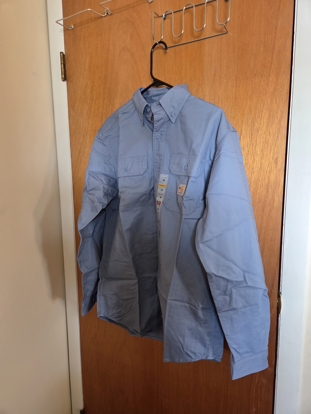 Carhartt Light Blue Flame Resistant Work Shirt with FR Patch